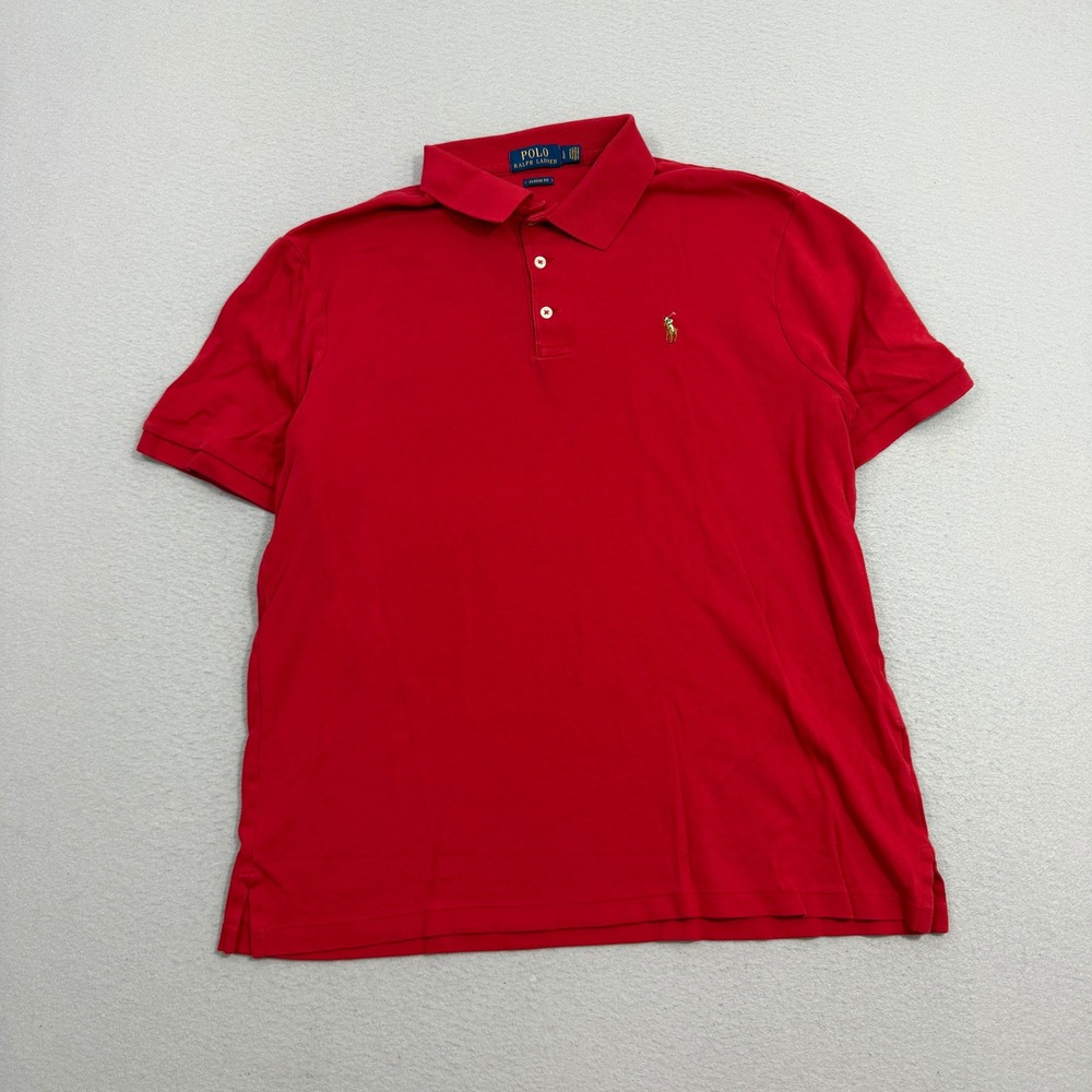 Polo Ralph Lauren Shirt Mens Large Red Classic Fit Short Sleeve Pony Logo Cotton